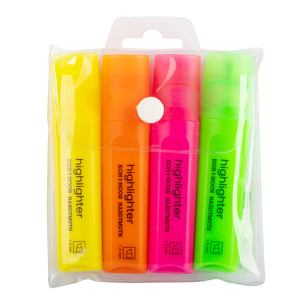 Textmarker - Keilspitze / Jumbo-  Highlighter ,  Strichst&#228;rke 1 - 5 mm im 4er Pack