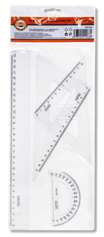 Geometrie- Set  Mittel Gro&#225;  / 30 cm Lineal  4 Teile  , Transparent