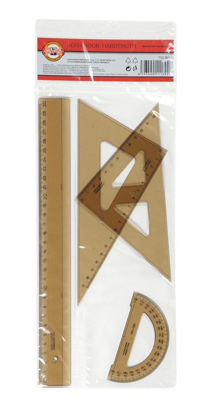 Geometrie- Set  Mittel Gro&#225;  / 30 cm Lineal  4 Teile  , Transparent Braun