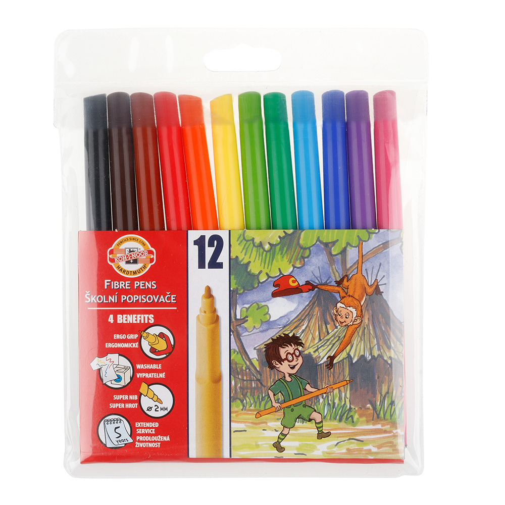 Fasermaler &quot; Dschungel &quot;   12er Set mit einer  2 mm Spitze , in einer PP- H&#252;lle