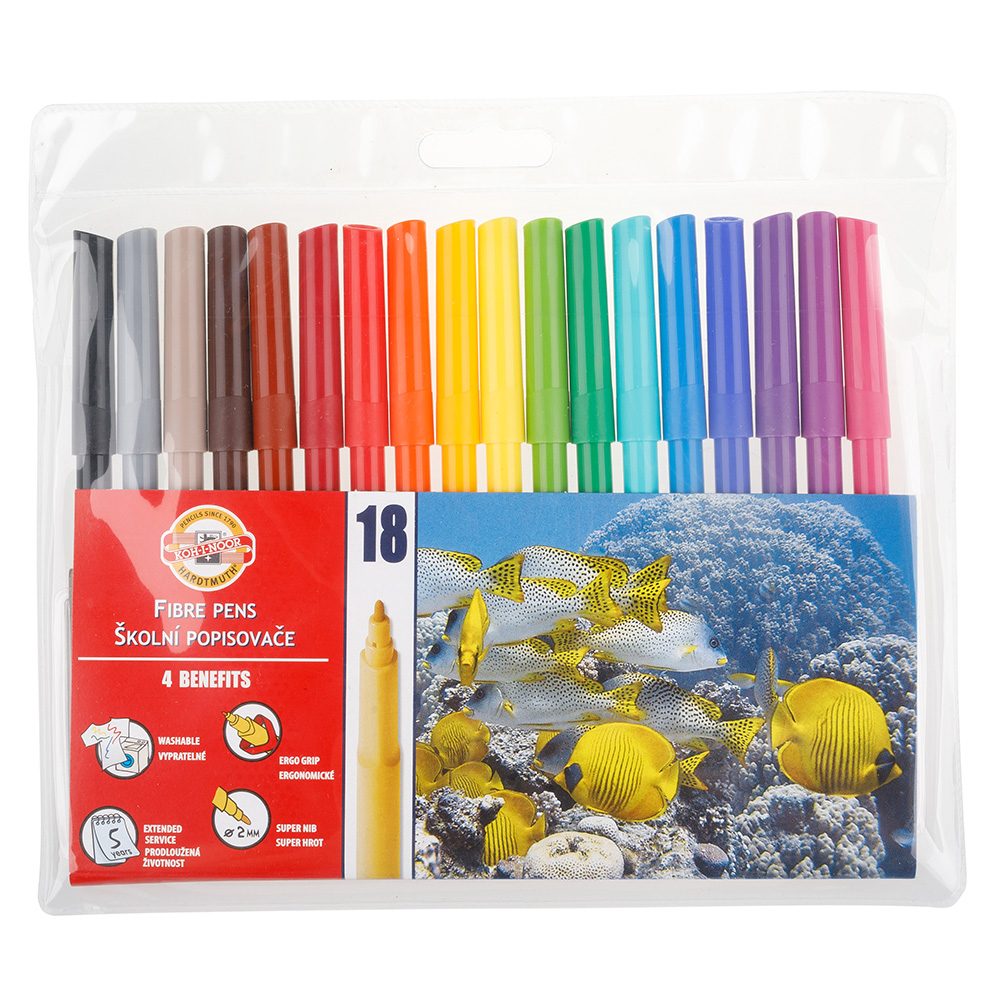 Fasermaler &quot; Fisch&quot;   18er Set mit einer  2 mm Spitze , in einer PP- H&#252;lle
