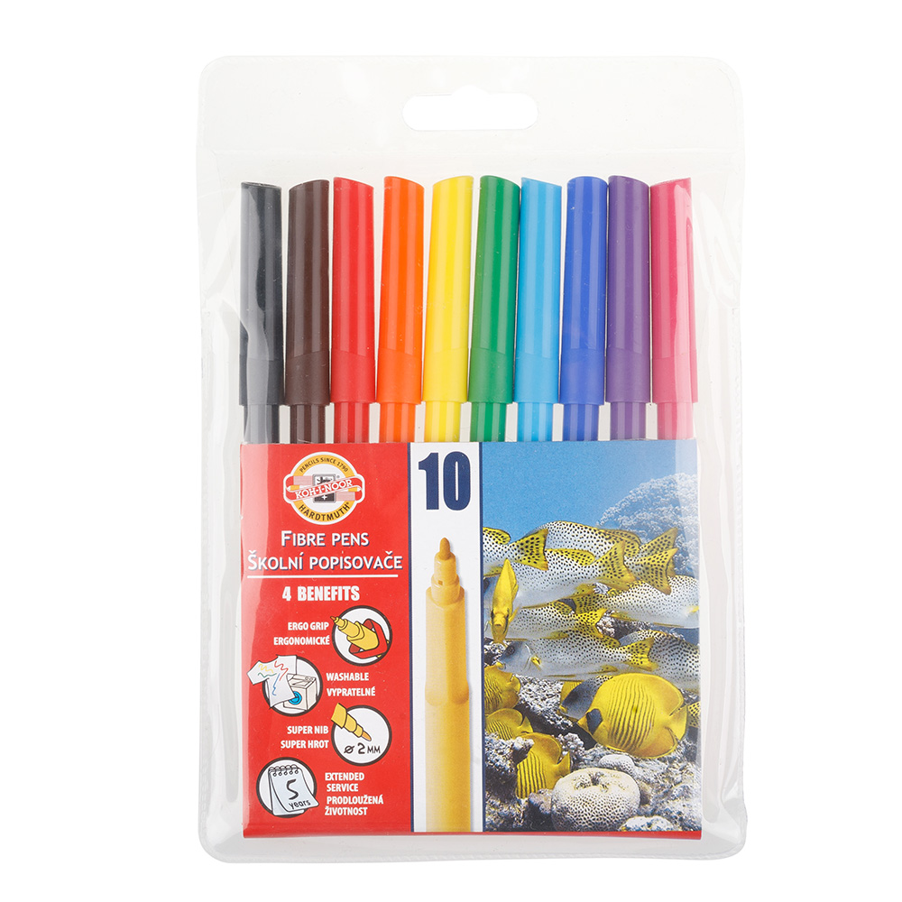 Fasermaler &quot; Fisch&quot;   10er Set mit einer  2 mm Spitze , in einer PP- H&#252;lle