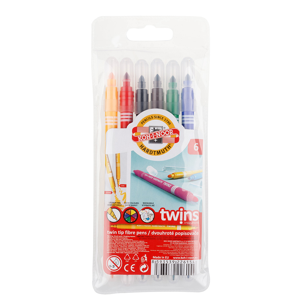 Fasermaler Schul- Doppelfaserpens &quot;Dick - D&#252;nn&quot;   Koh-I-Noor , im 6er Pack