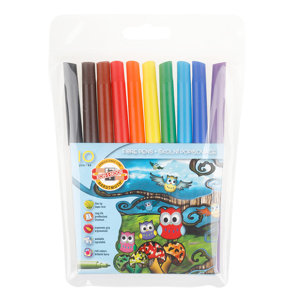 Fasermaler  &quot; Eule &quot;  10er Set mit einer 2 mm Spitze  , in einer PP- H&#252;lle