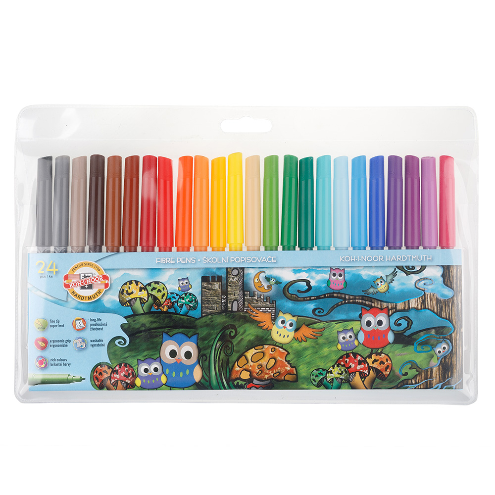 Fasermaler  &quot; Eule &quot; 24er Set mit einer 2 mm Spitze  , in einer PP- H&#252;lle