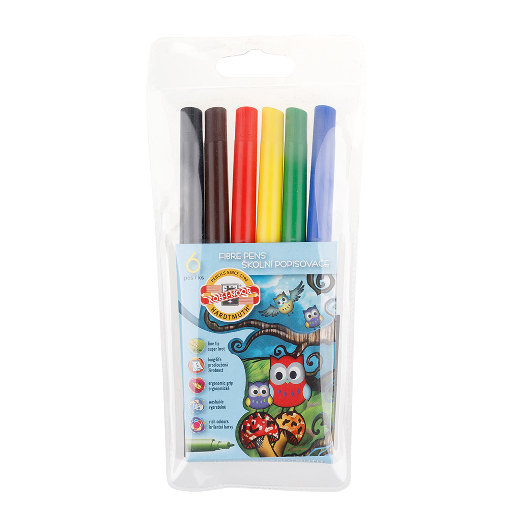 Fasermaler  &quot; Eule &quot;  6er Set mit einer 2 mm Spitze  , in einer PP- H&#252;lle