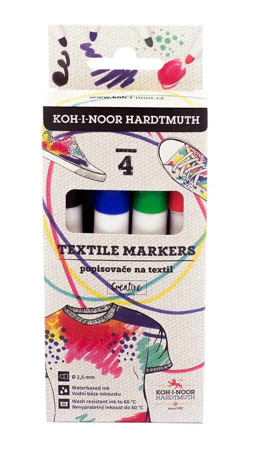Textilmarker  Jumbo 2,5 mm  Rundspitze / farblich sortiert , im 4er Pack