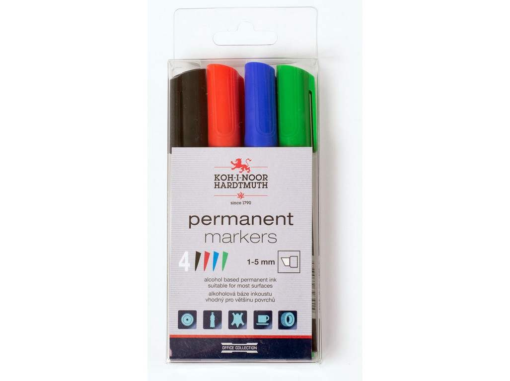 Marker Permanent- Marker 1 - 5 mm Keilspitze Koh-I-NOOR, farblich sortiert im 4erPack