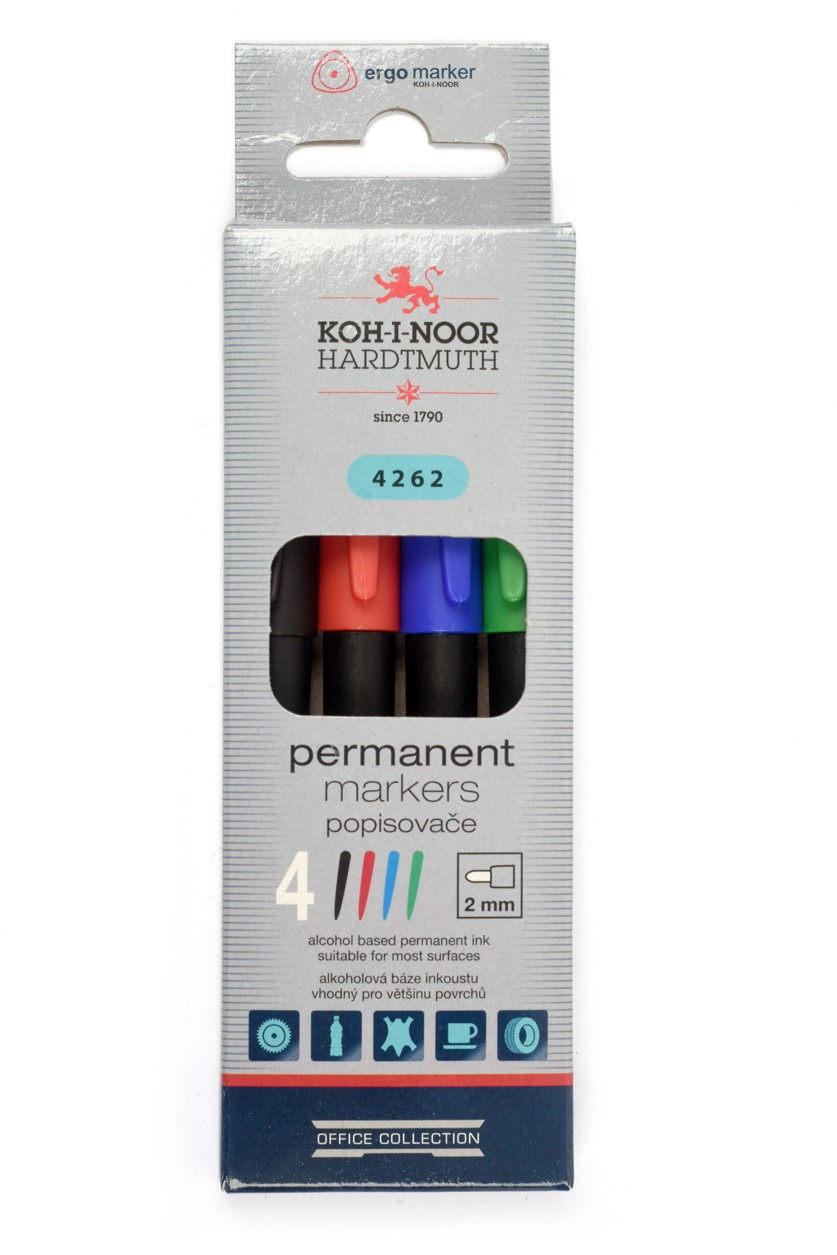 Marker Permanent- Marker  1,0 mm  - 2,0 mm Rundspitze / farblich sortiert , im 4er Pack