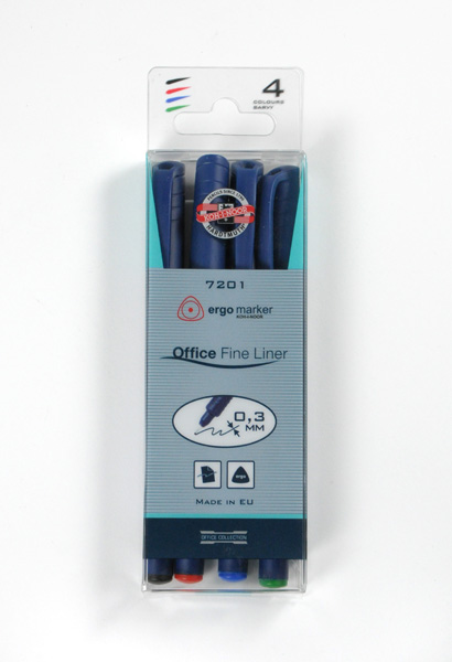 Fineliner  &quot; Office  Liner - sortiert &quot;   Kunststoff- Rundspitze /  0,3 mm Strichstarke, im 4er Pack