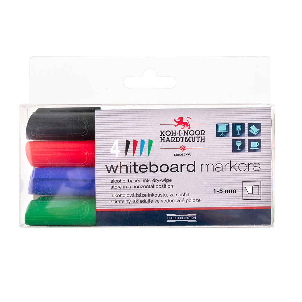 White-Boardmarker  - farblich sortiert  / Keilspitze  1-5 mm  , im 4er Pack