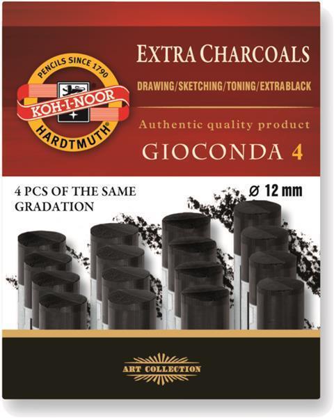 Zeichenkohle Extra Reisskohle schwarz D = 12 mm - Haertegrad 4 / hart - im 4er Pack
