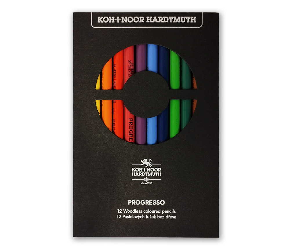 Progresso Schul- Vollminenfarbstifte  12er Pack im Pappetui / schwarzes Design