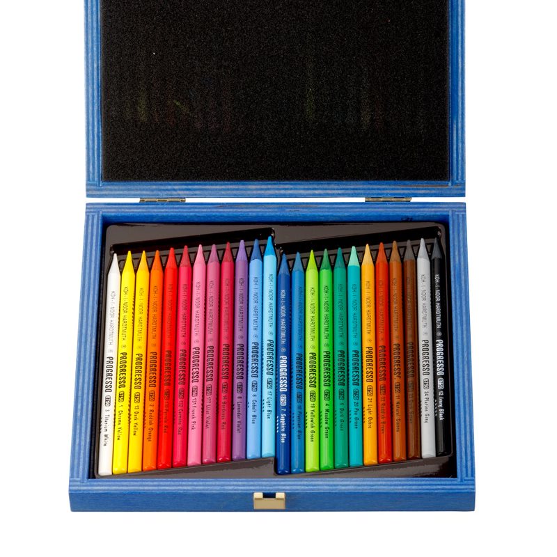 Progresso Schul- Vollminenfarbstifte  24er Set   im Holzkoffer