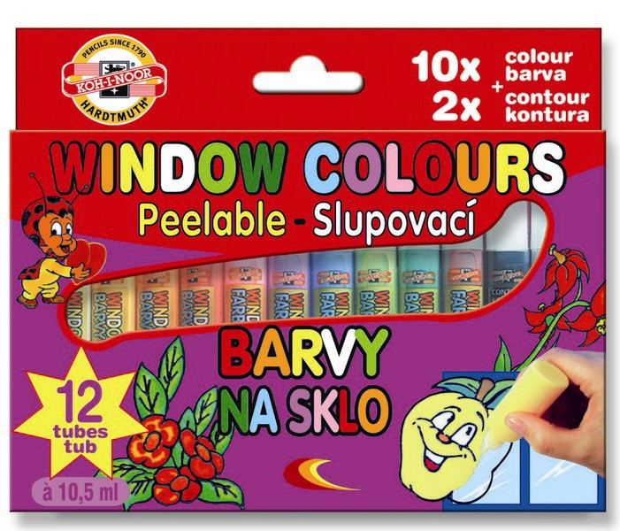 Fenstermalfarbe  12er Set Glasmalfarben  - 10 + 2  x 10,5 ml -