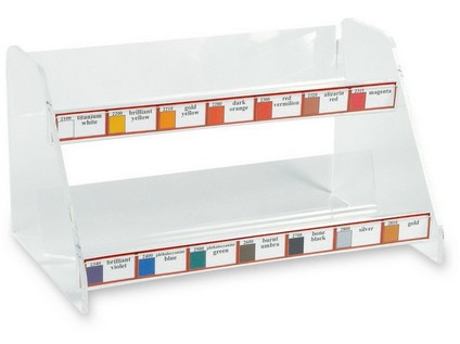 Aufsteller / Acryl- Display leer mit 14 F&#228;chern ,  f&#252;r 28  K&#252;nstler- Zeichentuschen