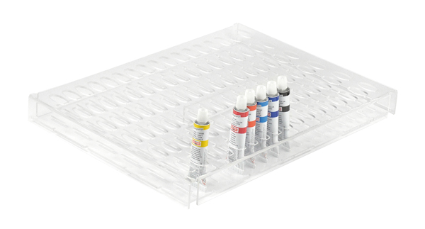 Aufsteller / Acryl- Display  leer mit 102 F&#228;chern ,  f&#252;r  Farbtuben- 16 ml