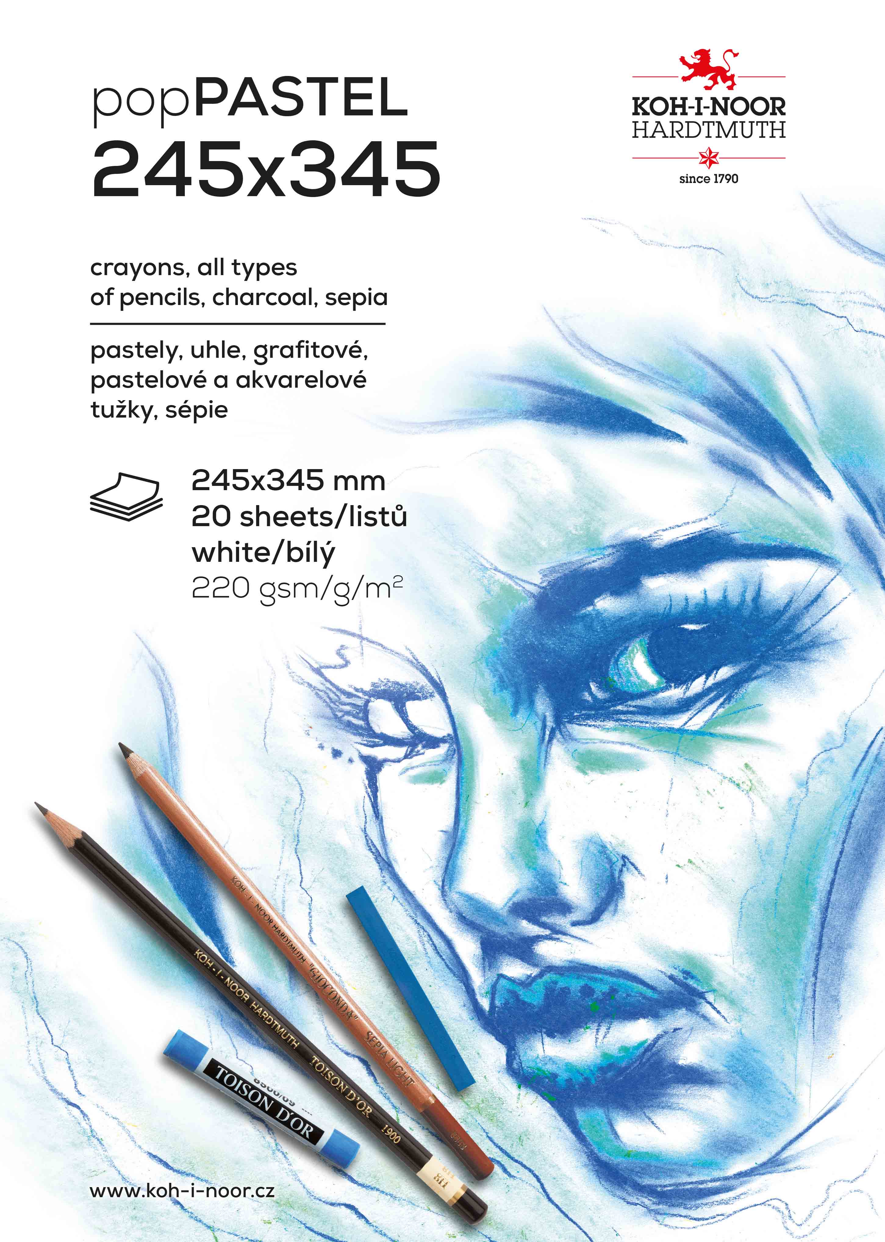 Pastell- Malblock  &quot;pop Pastel&quot; 24,5 x 34,5 cm -  20 Blatt weiss , 220 g/m&#178;