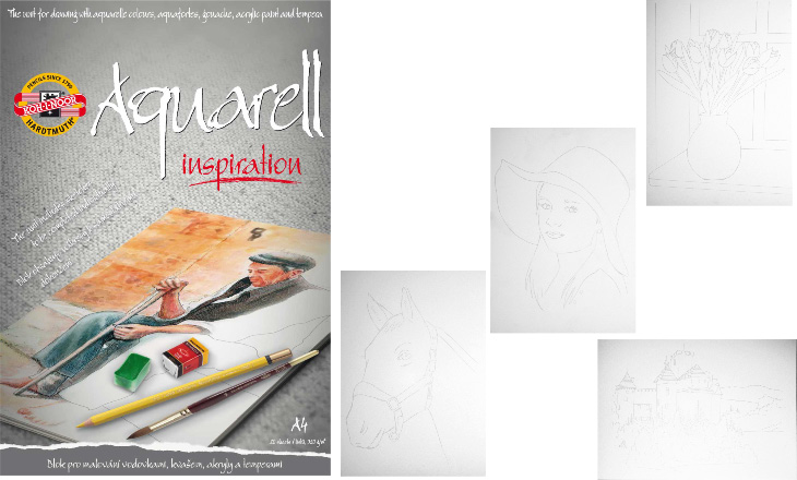 Aquarell- Malblock    A4  mit vorgedruckten Motiven   20 Blatt , 320 g/m&#178;