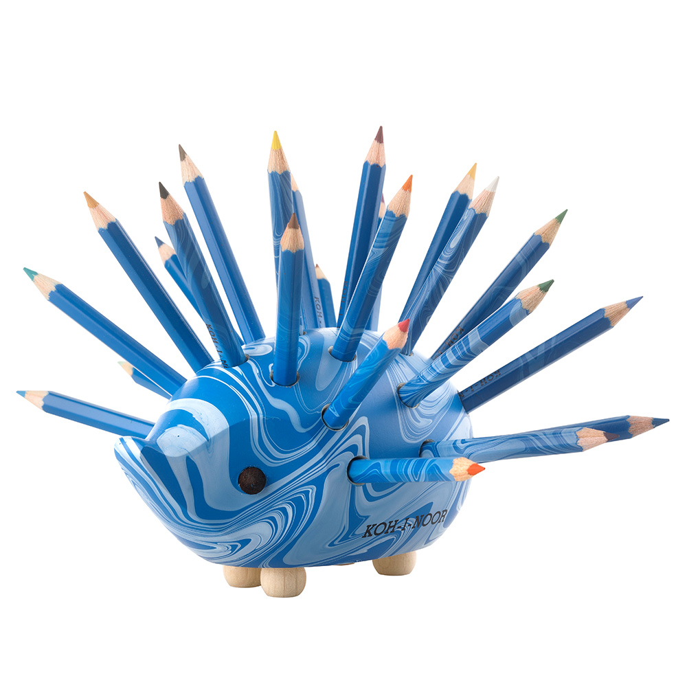 Igel / Stiftehalter Tischst&#228;nder  &quot;  Kleiner Holzigel -  Blau Magic &quot;  mit Farbstiften