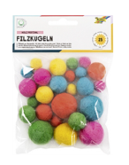 Filzkugel bunt assortiert, 5 Farben, 3 Gr&#246;ssen