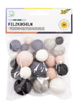 Filzkugel grau/ros&#232;/schwarz assortiert, 5 Farben, 3 Gr&#246;ssen