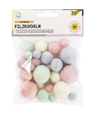 Filzkugel pastell assortiert, 5 Farben, 3 Gr&#246;ssen
