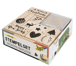 Holzstempel-Set CHRISTMAS inkl. 10 Holzstempel und 2 Stempelkissen