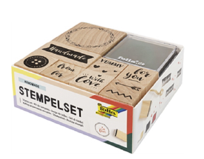 Holzstempel-Set HANDMADE inkl. 11 Holzstempel und 2 Stempelkissen