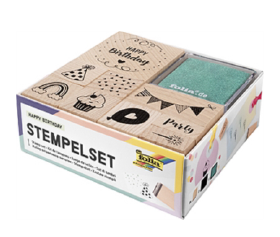 Holzstempel-Set HAPPY BIRTHDAY inkl. 9 Holzstempel und 2 Stempelkissen